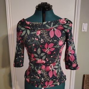 Collectif Pink and Green Floral Dolores Top